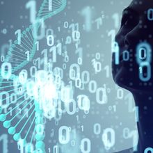 Genetic engineering and digital technology concept.